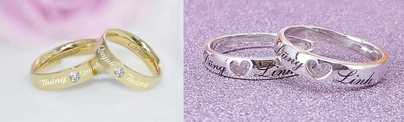 Nhẫn khắc chữ t&ecirc;n hai người